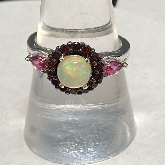 Sterling Silver .95 Opal Opalescent Garnet ring 9 vintage style - Picture 7 of 12